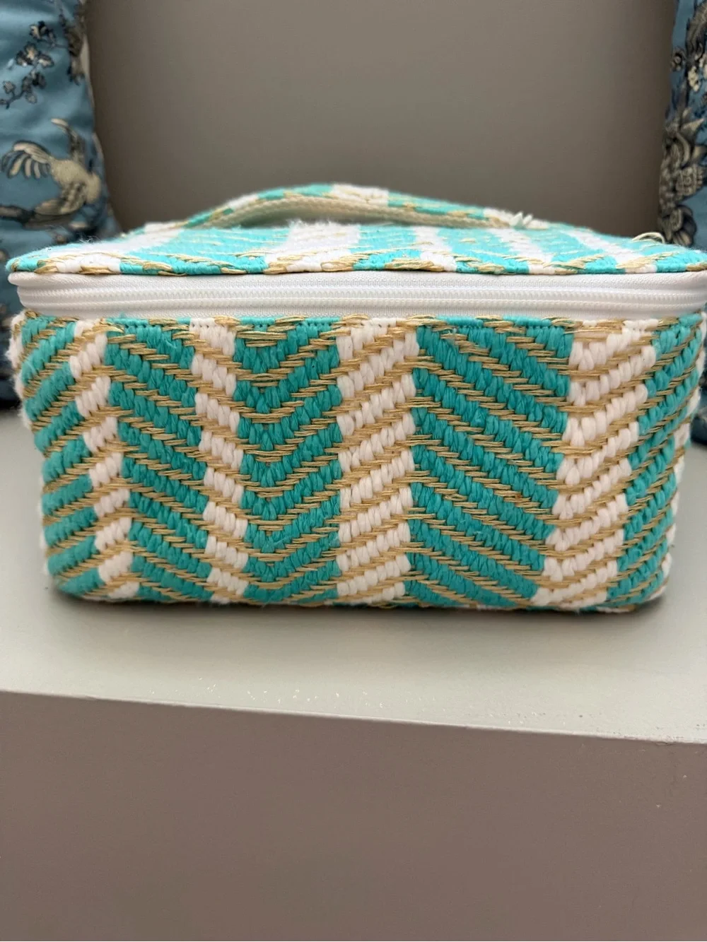 NWT Jen & Co Clear-Lined Woven Cosmetic Cases (4) in Aqua